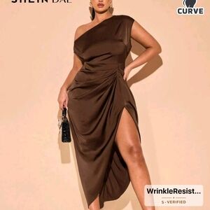 SHEIN Chocolate One-Shoulder Dress